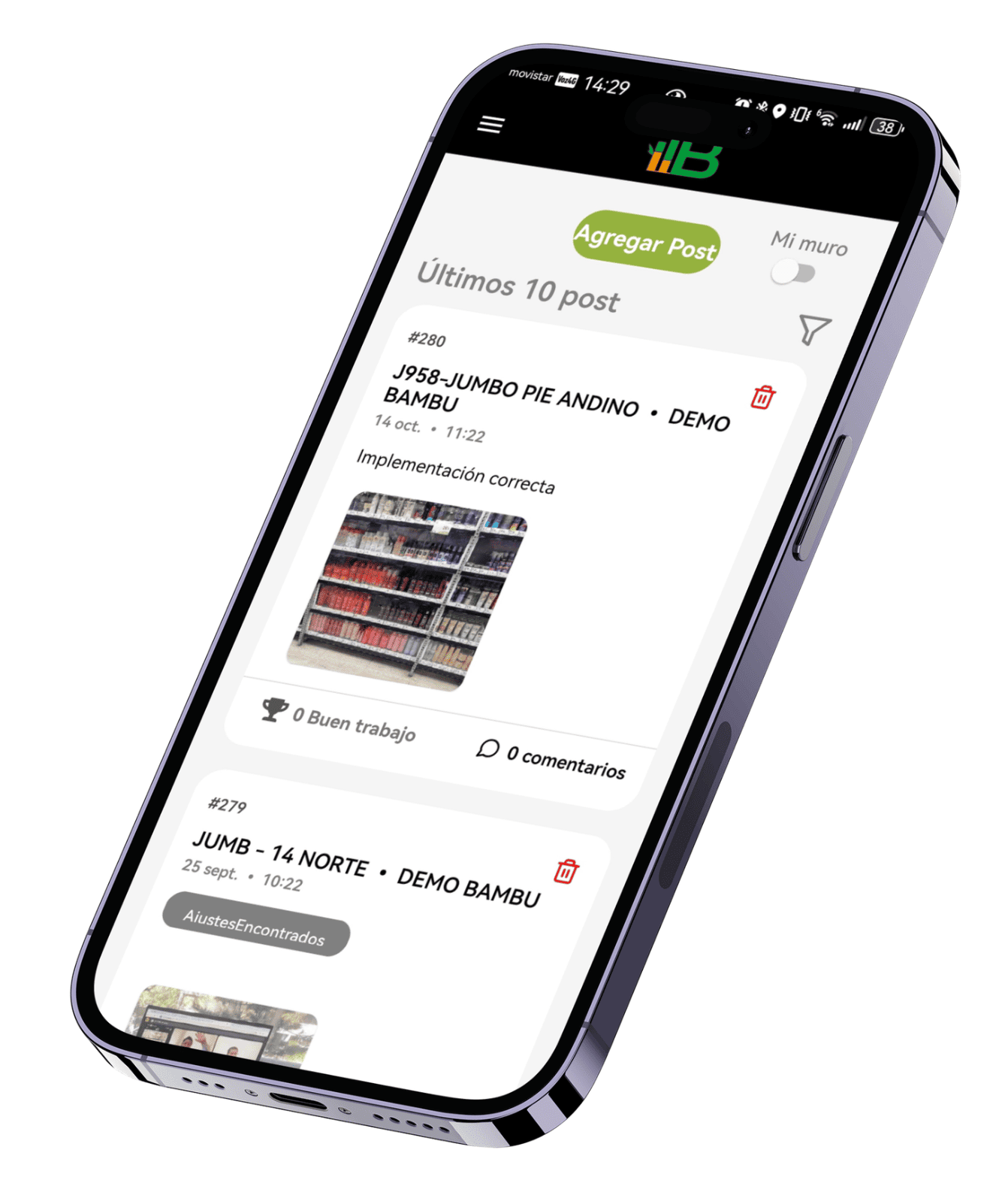 BAMBU Mobile en un celular con el modulo del muro